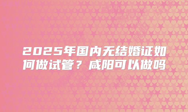 2025年国内无结婚证如何做试管?咸阳可以做吗