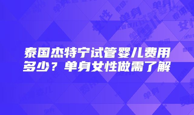 泰国杰特宁试管婴儿费用多少？单身女性做需了解