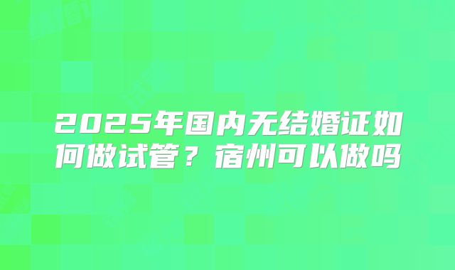 2025年国内无结婚证如何做试管？宿州可以做吗