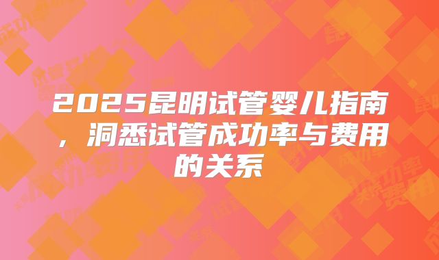 2025昆明试管婴儿指南，洞悉试管成功率与费用的关系