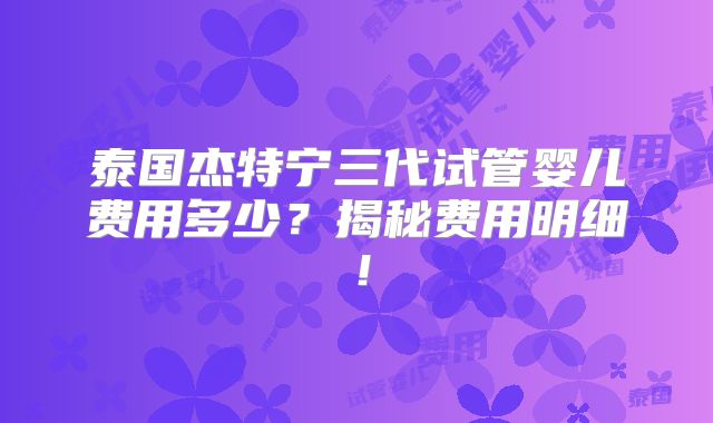 泰国杰特宁三代试管婴儿费用多少？揭秘费用明细！