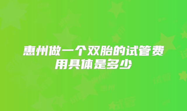 惠州做一个双胎的试管费用具体是多少