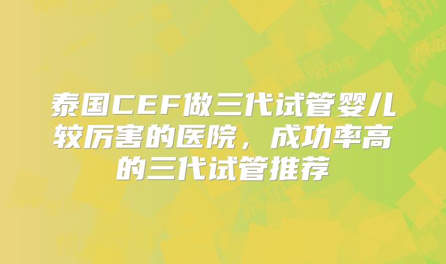 泰国CEF做三代试管婴儿较厉害的医院,成功率高的三代试管推荐
