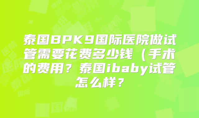 泰国BPK9国际医院做试管需要花费多少钱(手术的费用?泰国ibaby试管怎么样?