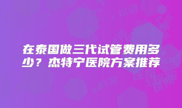 在泰国做三代试管费用多少?杰特宁医院方案推荐