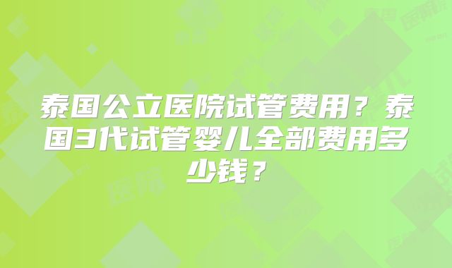 泰国公立医院试管费用？泰国3代试管婴儿全部费用多少钱？