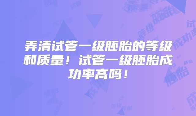 弄清试管一级胚胎的等级和质量！试管一级胚胎成功率高吗！