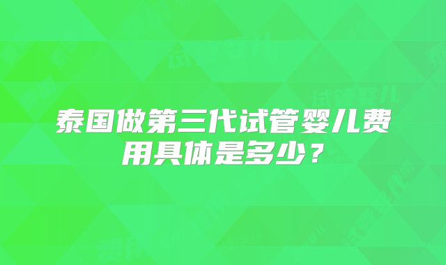 泰国做第三代试管婴儿费用具体是多少?