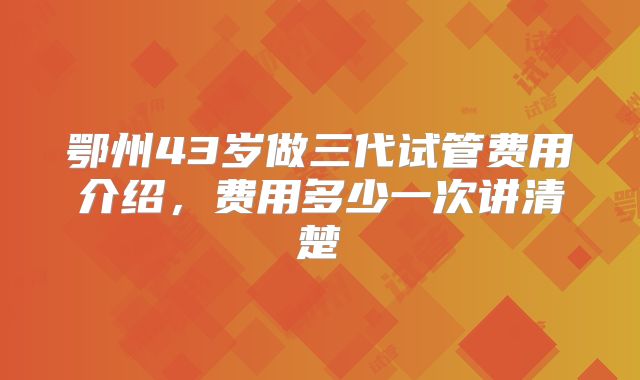鄂州43岁做三代试管费用介绍，费用多少一次讲清楚