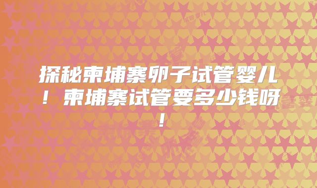 探秘柬埔寨卵子试管婴儿！柬埔寨试管要多少钱呀！