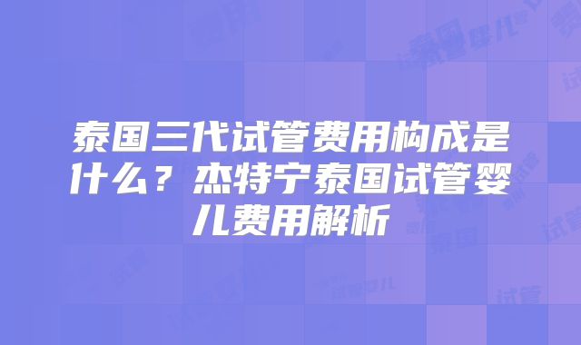 泰国三代试管费用构成是什么？杰特宁泰国试管婴儿费用解析