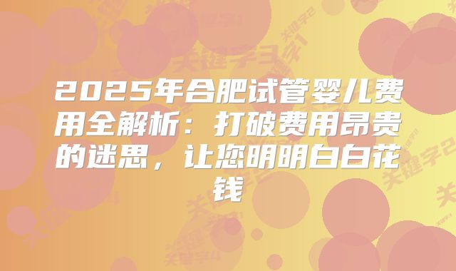 2025年合肥试管婴儿费用全解析:打破费用昂贵的迷思,让您明明白白花钱