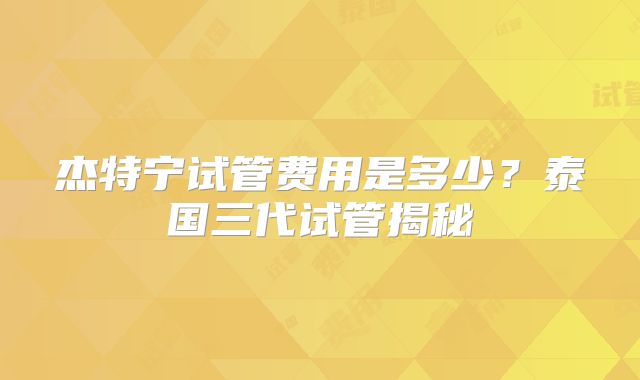 杰特宁试管费用是多少？泰国三代试管揭秘