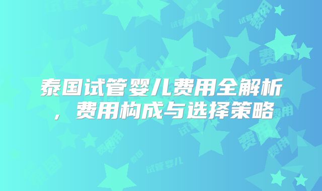 泰国试管婴儿费用全解析，费用构成与选择策略