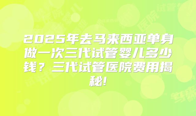 2025年去马来西亚单身做一次三代试管婴儿多少钱？三代试管医院费用揭秘!
