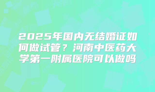 2025年国内无结婚证如何做试管？河南中医药大学第一附属医院可以做吗