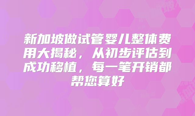 新加坡做试管婴儿整体费用大揭秘,从初步评估到成功移植,每一笔开销都帮您算好