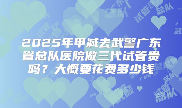 2025年甲减去武警广东省总队医院做三代试管贵吗?大概要花费多少钱