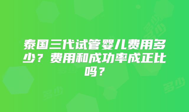 泰国三代试管婴儿费用多少?费用和成功率成正比吗?
