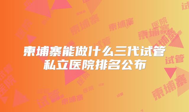柬埔寨能做什么三代试管私立医院排名公布