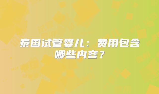 泰国试管婴儿：费用包含哪些内容？