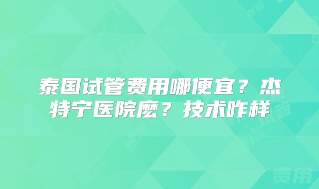 泰国试管费用哪便宜?杰特宁医院麽?技术咋样