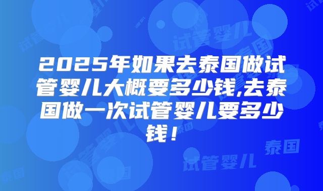 2025年如果去泰国做试管婴儿大概要多少钱,去泰国做一次试管婴儿要多少钱！