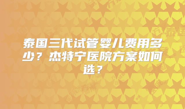 泰国三代试管婴儿费用多少？杰特宁医院方案如何选？