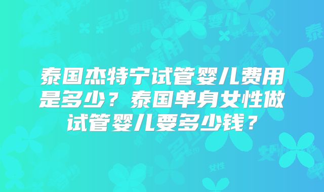 泰国杰特宁试管婴儿费用是多少？泰国单身女性做试管婴儿要多少钱？