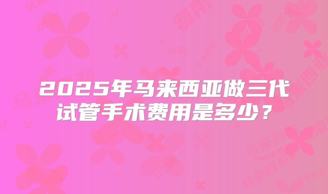 2025年马来西亚做三代试管手术费用是多少？