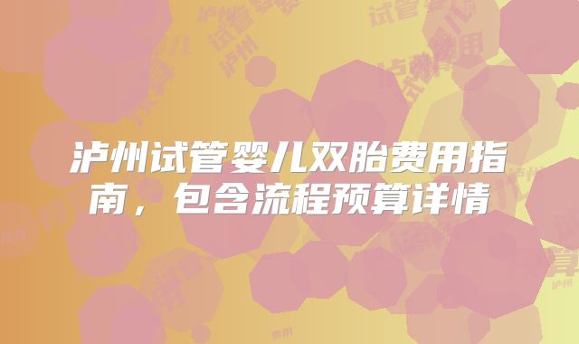 泸州试管婴儿双胎费用指南，包含流程预算详情