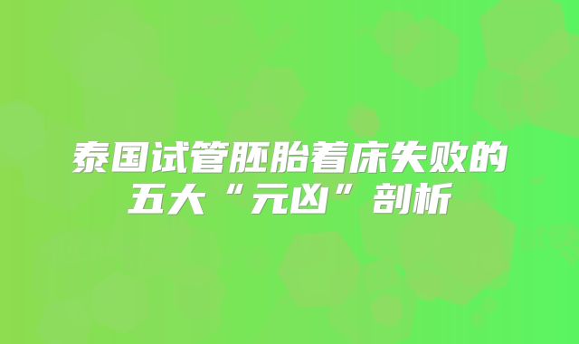 泰国试管胚胎着床失败的五大“元凶”剖析