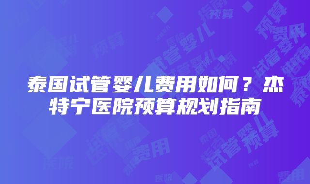 泰国试管婴儿费用如何？杰特宁医院预算规划指南
