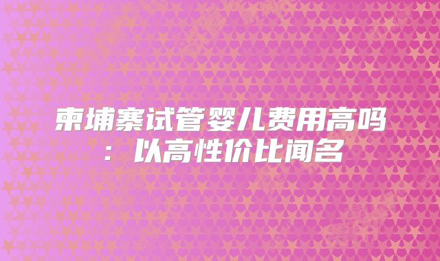 柬埔寨试管婴儿费用高吗：以高性价比闻名