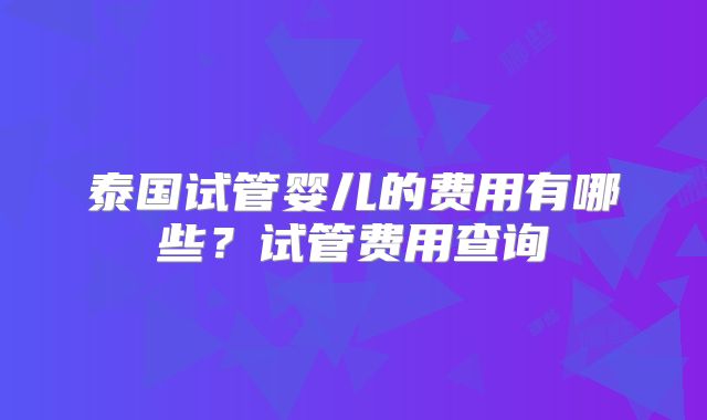 泰国试管婴儿的费用有哪些？试管费用查询