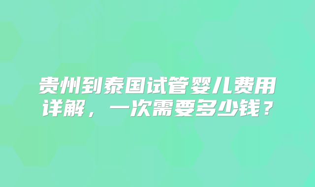 贵州到泰国试管婴儿费用详解，一次需要多少钱？