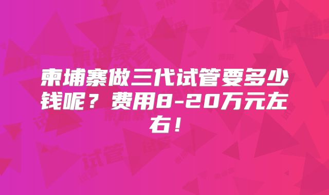 柬埔寨做三代试管要多少钱呢?费用8-20万元左右!