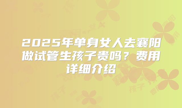 2025年单身女人去襄阳做试管生孩子贵吗?费用详细介绍