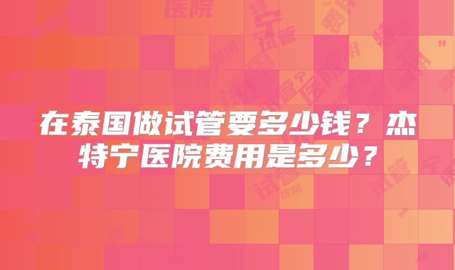 在泰国做试管要多少钱？杰特宁医院费用是多少？