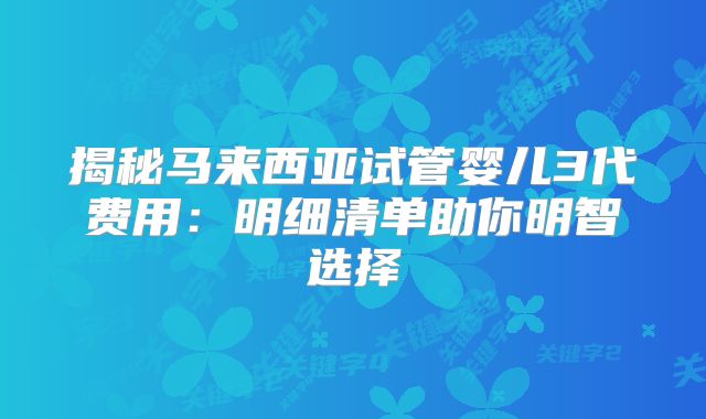 揭秘马来西亚试管婴儿3代费用：明细清单助你明智选择