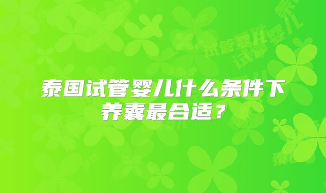 泰国试管婴儿什么条件下养囊最合适？