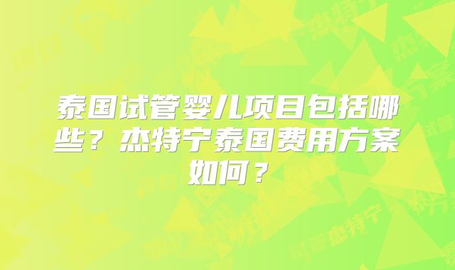 泰国试管婴儿项目包括哪些？杰特宁泰国费用方案如何？
