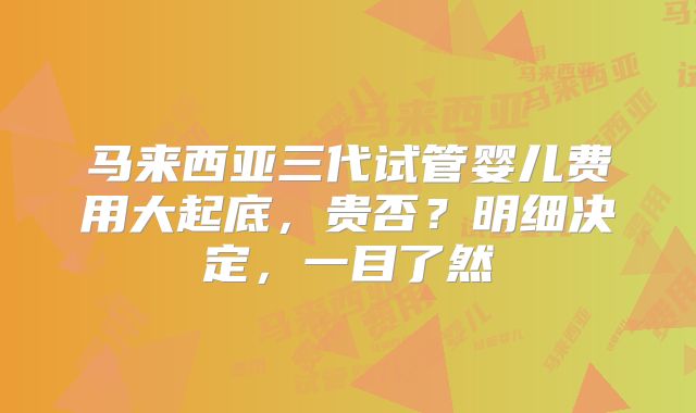 马来西亚三代试管婴儿费用大起底，贵否？明细决定，一目了然