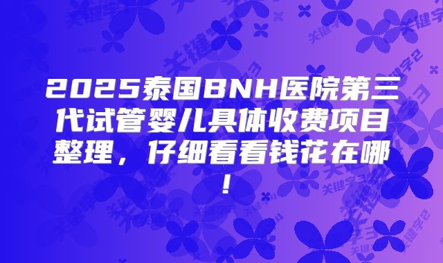 2025泰国BNH医院第三代试管婴儿具体收费项目整理，仔细看看钱花在哪！