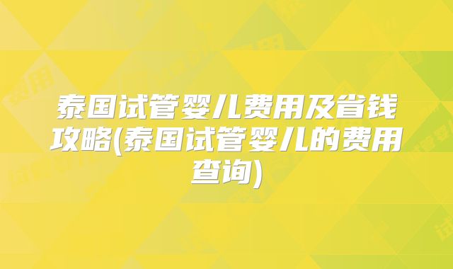 泰国试管婴儿费用及省钱攻略(泰国试管婴儿的费用查询)