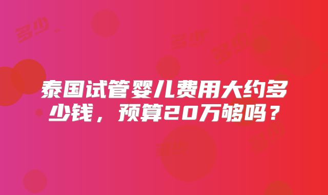 泰国试管婴儿费用大约多少钱，预算20万够吗？