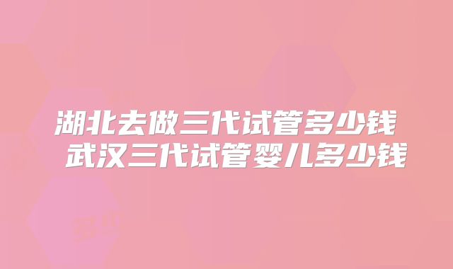 湖北去做三代试管多少钱 武汉三代试管婴儿多少钱