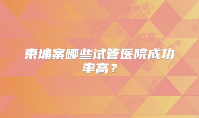 柬埔寨哪些试管医院成功率高?