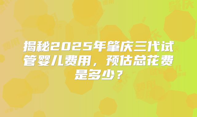 揭秘2025年肇庆三代试管婴儿费用，预估总花费是多少？