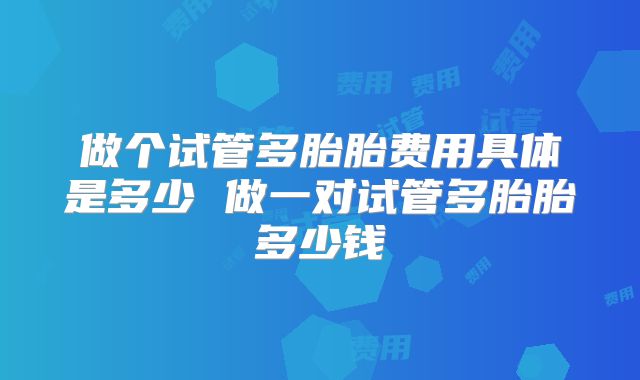 做个试管多胎胎费用具体是多少 做一对试管多胎胎多少钱